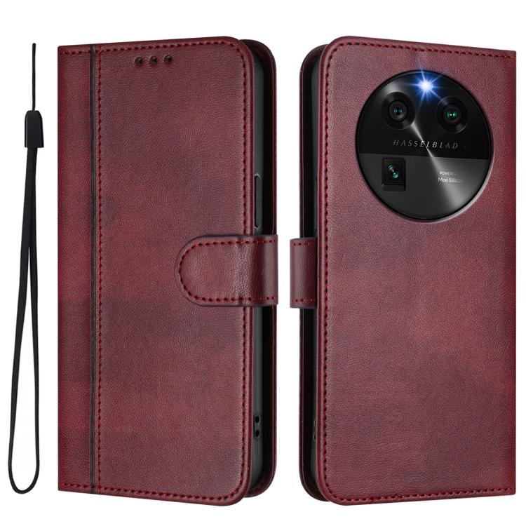 For OPPO Find X6 5G Line Splicing Buckle Retro Leather Phone Case