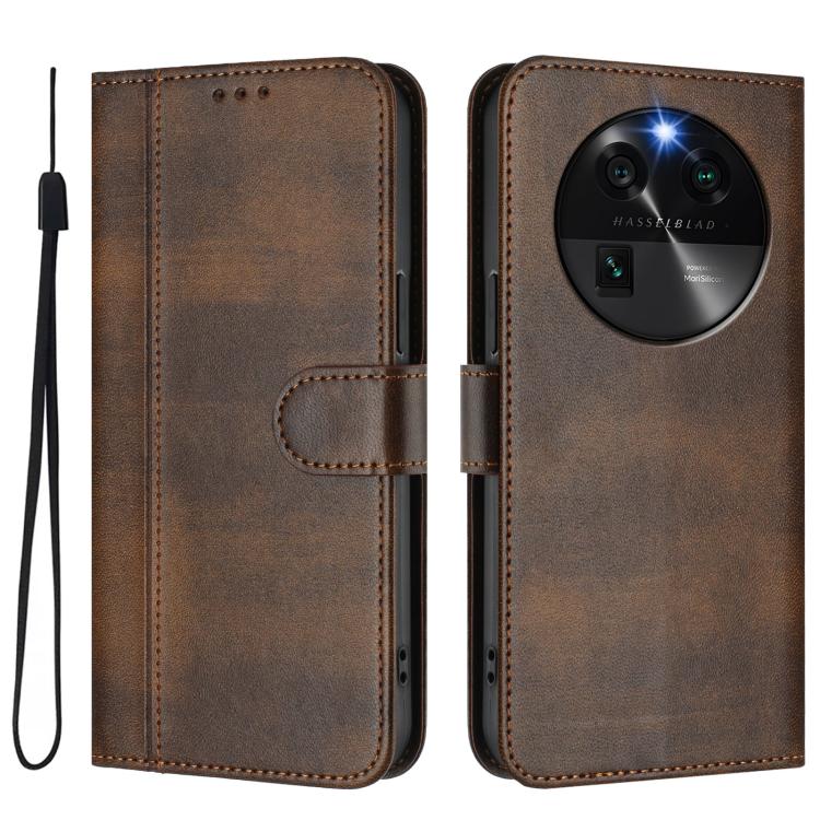 For OPPO Find X6 5G Line Splicing Buckle Retro Leather Phone Case