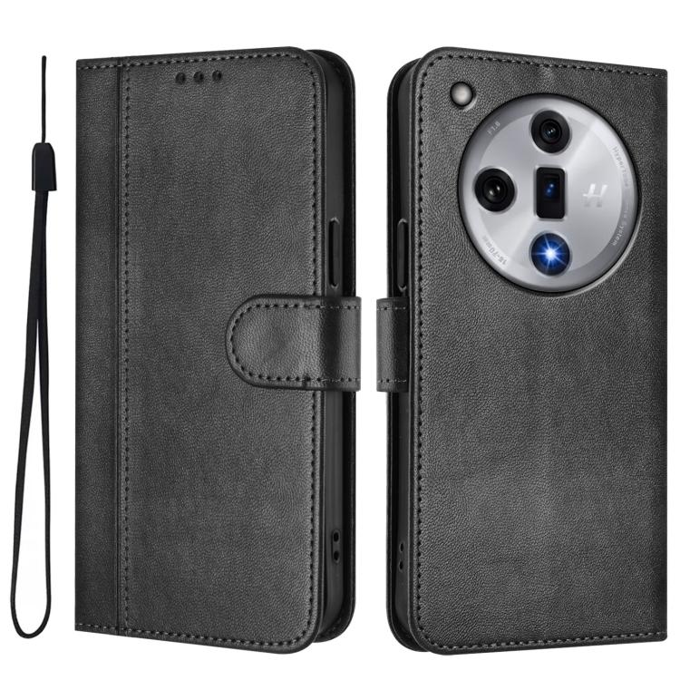 For OPPO Find X7 Line Splicing Buckle Retro Leather Phone Case