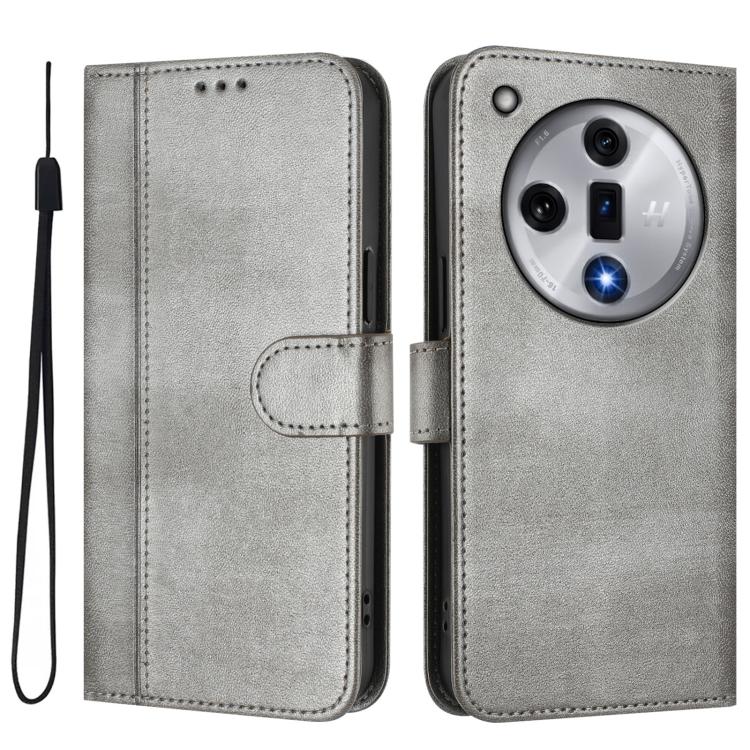 For OPPO Find X7 Line Splicing Buckle Retro Leather Phone Case