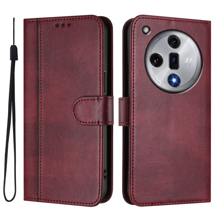 For OPPO Find X7 Line Splicing Buckle Retro Leather Phone Case