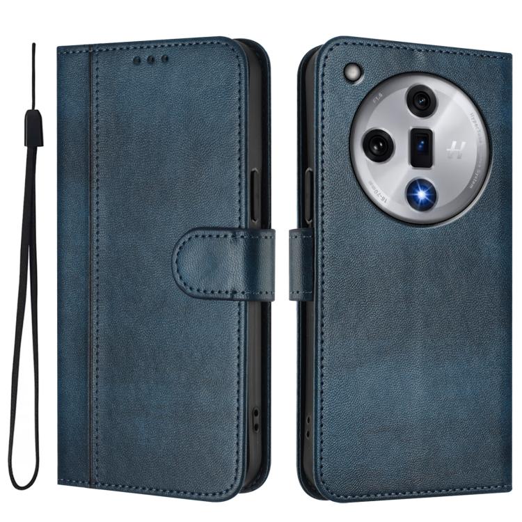 For OPPO Find X7 Line Splicing Buckle Retro Leather Phone Case