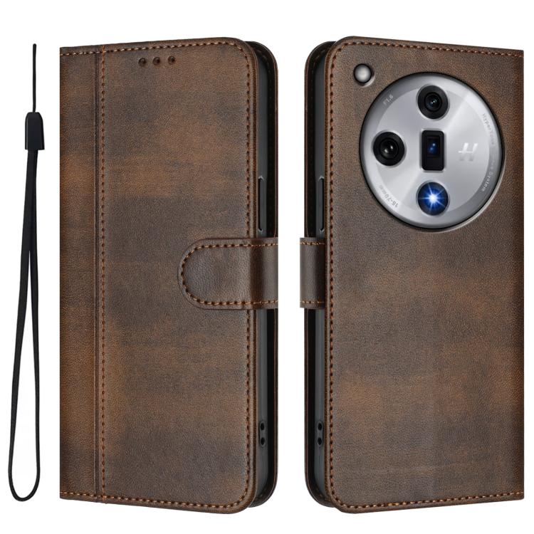 For OPPO Find X7 Line Splicing Buckle Retro Leather Phone Case