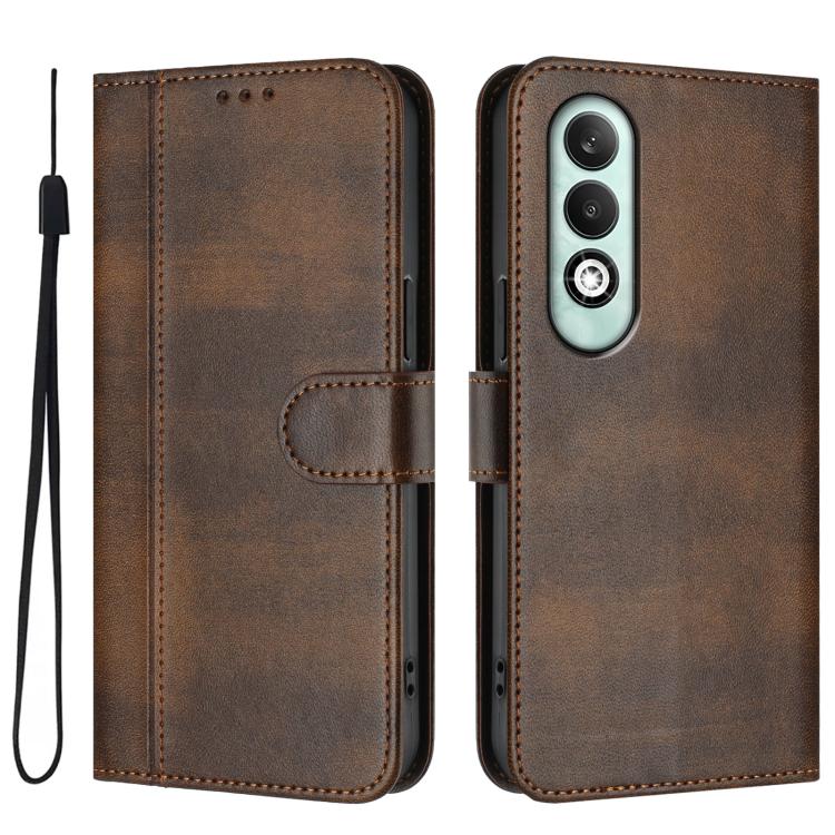For OPPO K12x 5G Global Line Splicing Buckle Retro Leather Phone Case