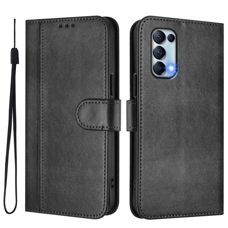 For OPPO Reno5 4G / 5G / Find X3 Lite Line Splicing Buckle Retro Leather Phone Case