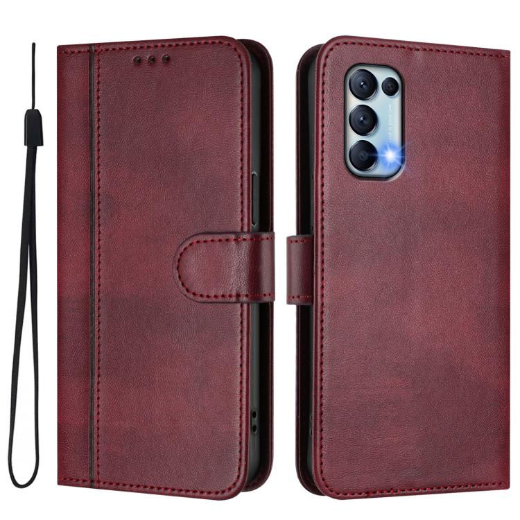 For OPPO Reno5 4G / 5G / Find X3 Lite Line Splicing Buckle Retro Leather Phone Case