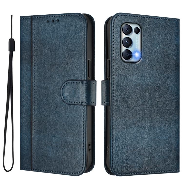 For OPPO Reno5 4G / 5G / Find X3 Lite Line Splicing Buckle Retro Leather Phone Case