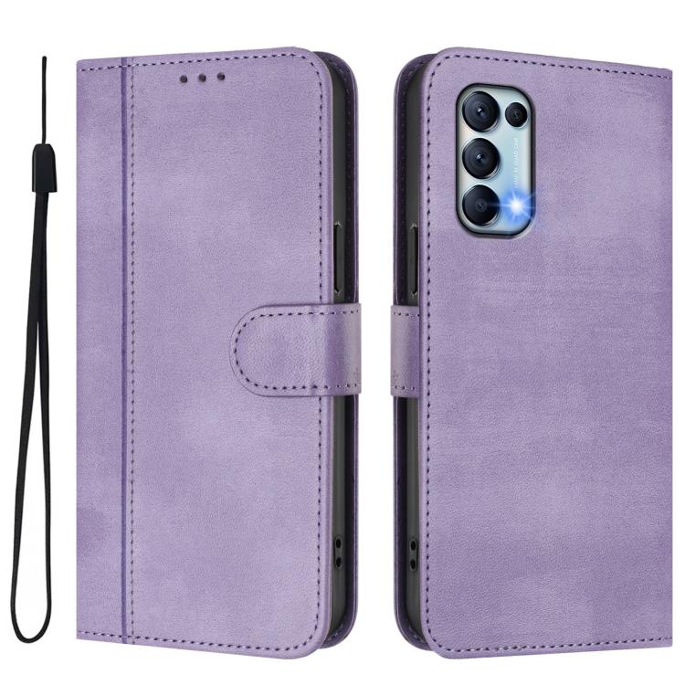 For OPPO Reno5 4G / 5G / Find X3 Lite Line Splicing Buckle Retro Leather Phone Case