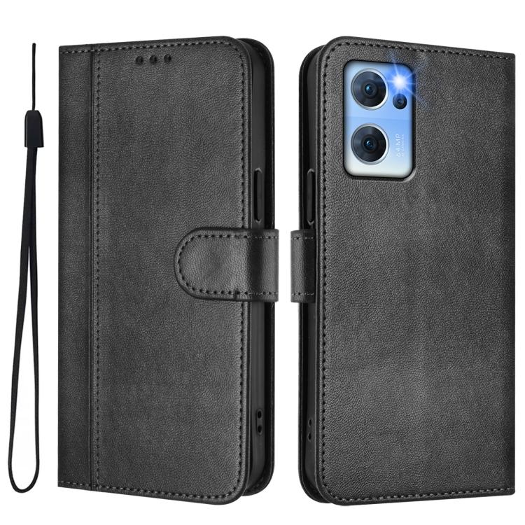 For OPPO Reno7 5G Global / Find X5 Lite Line Splicing Buckle Retro Leather Phone Case