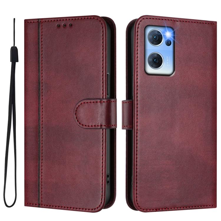 For OPPO Reno7 5G Global / Find X5 Lite Line Splicing Buckle Retro Leather Phone Case