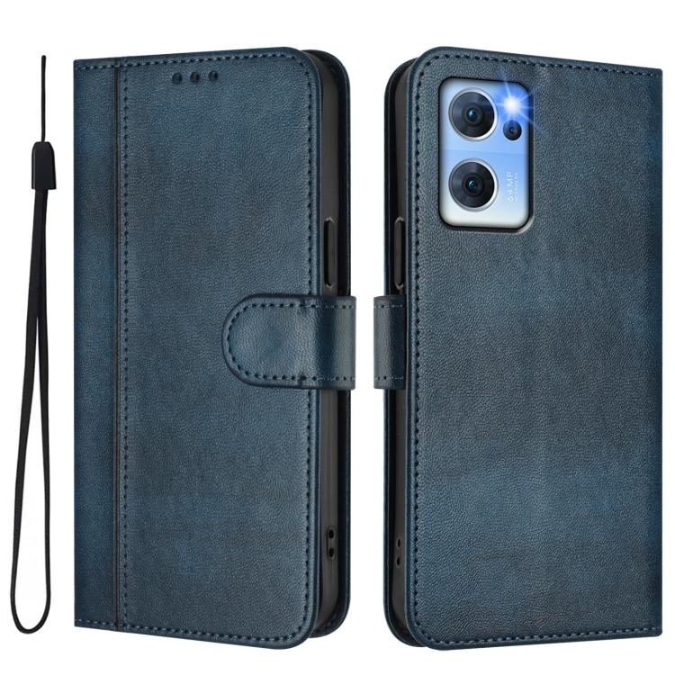 For OPPO Reno7 5G Global / Find X5 Lite Line Splicing Buckle Retro Leather Phone Case