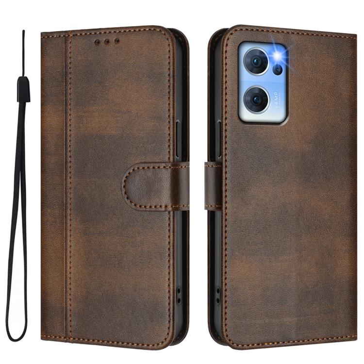 For OPPO Reno7 5G Global / Find X5 Lite Line Splicing Buckle Retro Leather Phone Case