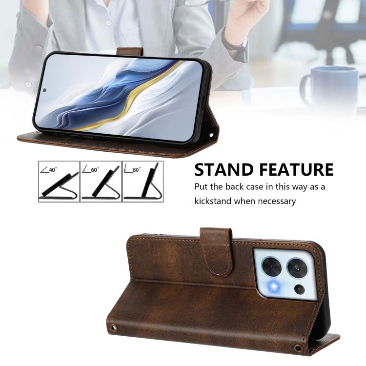 For OPPO Reno8 5G Line Splicing Buckle Retro Leather Phone Case