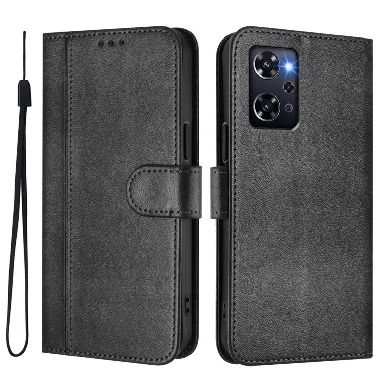 For OPPO Reno9 A Line Splicing Buckle Retro Leather Phone Case