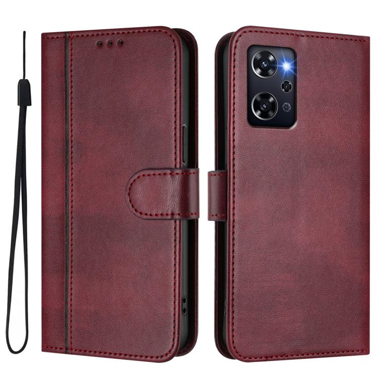 For OPPO Reno9 A Line Splicing Buckle Retro Leather Phone Case