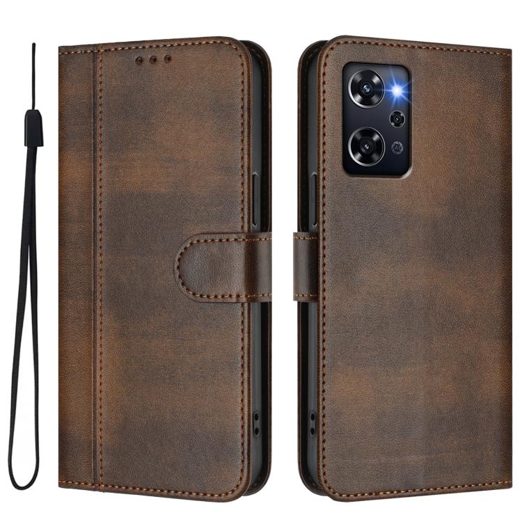 For OPPO Reno9 A Line Splicing Buckle Retro Leather Phone Case
