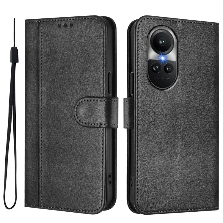 For OPPO Reno10 5G / Reno10 Pro Global Line Splicing Buckle Retro Leather Phone Case