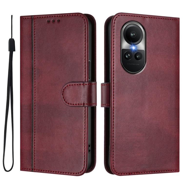 For OPPO Reno10 5G / Reno10 Pro Global Line Splicing Buckle Retro Leather Phone Case