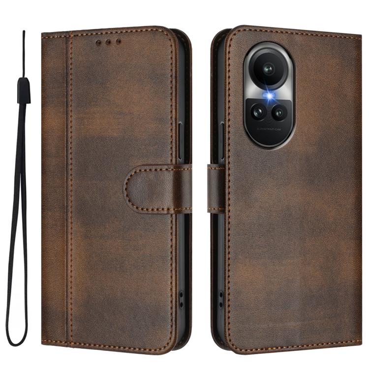 For OPPO Reno10 5G / Reno10 Pro Global Line Splicing Buckle Retro Leather Phone Case