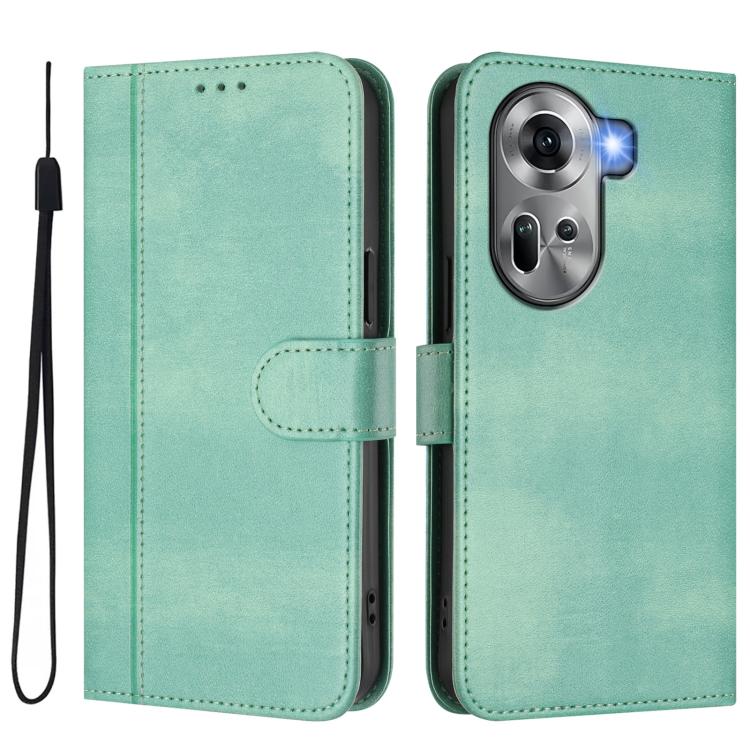 For OPPO Reno11 5G Global Line Splicing Buckle Retro Leather Phone Case