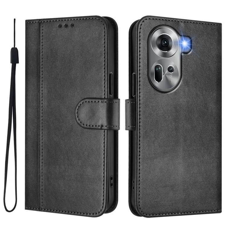 For OPPO Reno11 5G Global Line Splicing Buckle Retro Leather Phone Case