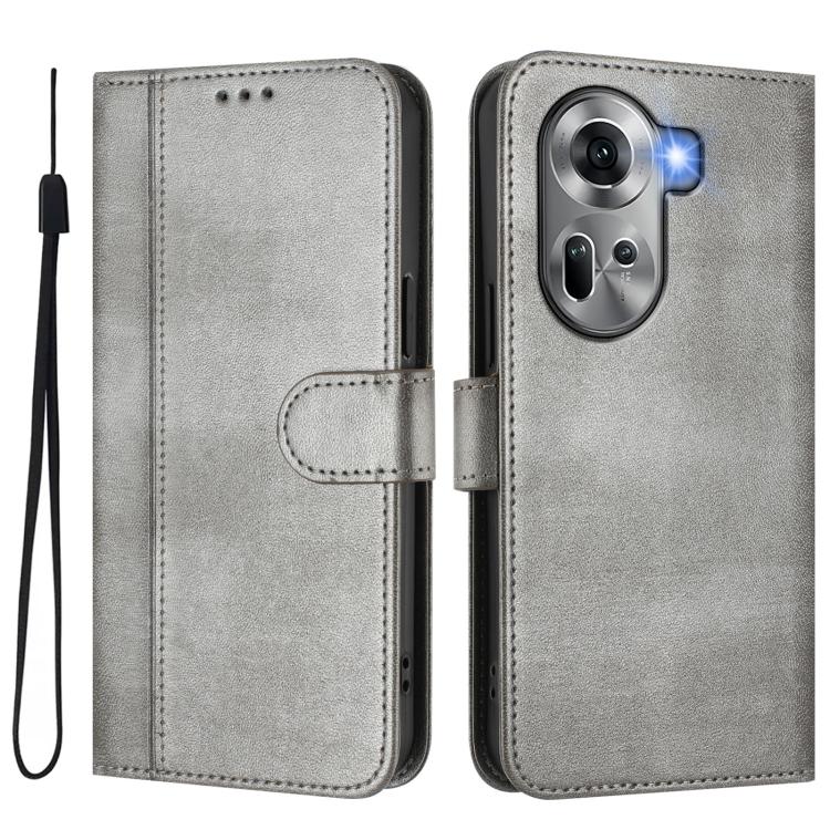 For OPPO Reno11 5G Global Line Splicing Buckle Retro Leather Phone Case