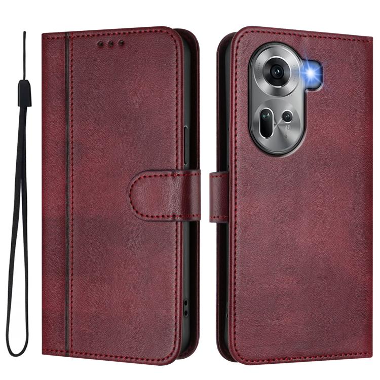 For OPPO Reno11 5G Global Line Splicing Buckle Retro Leather Phone Case
