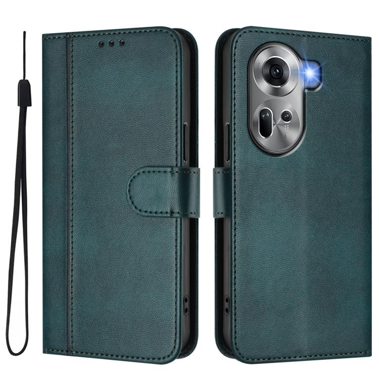 For OPPO Reno11 5G Global Line Splicing Buckle Retro Leather Phone Case