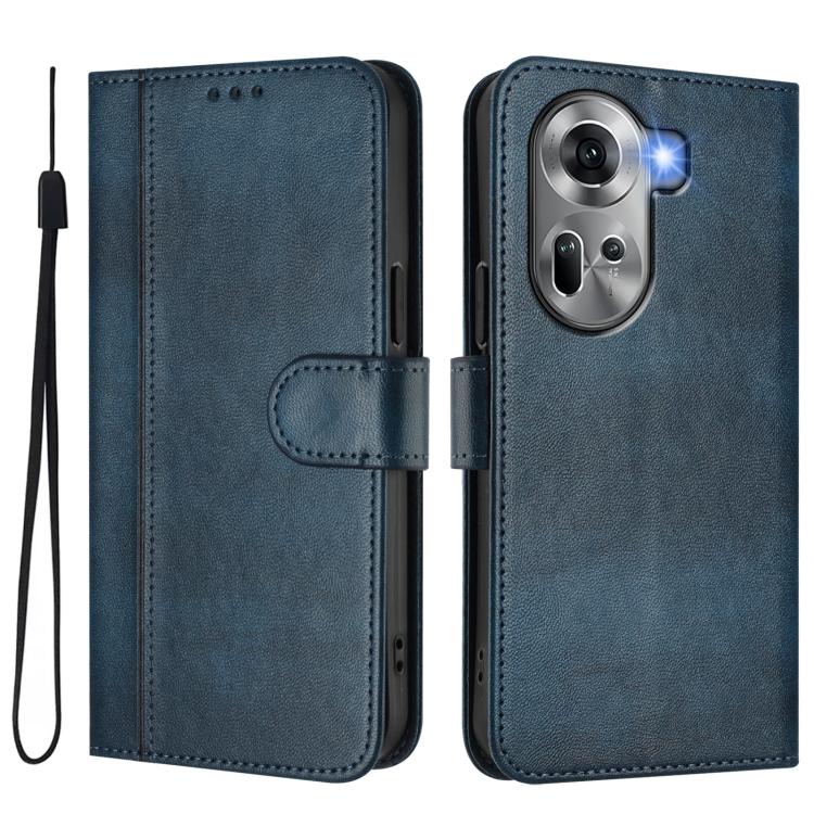 For OPPO Reno11 5G Global Line Splicing Buckle Retro Leather Phone Case