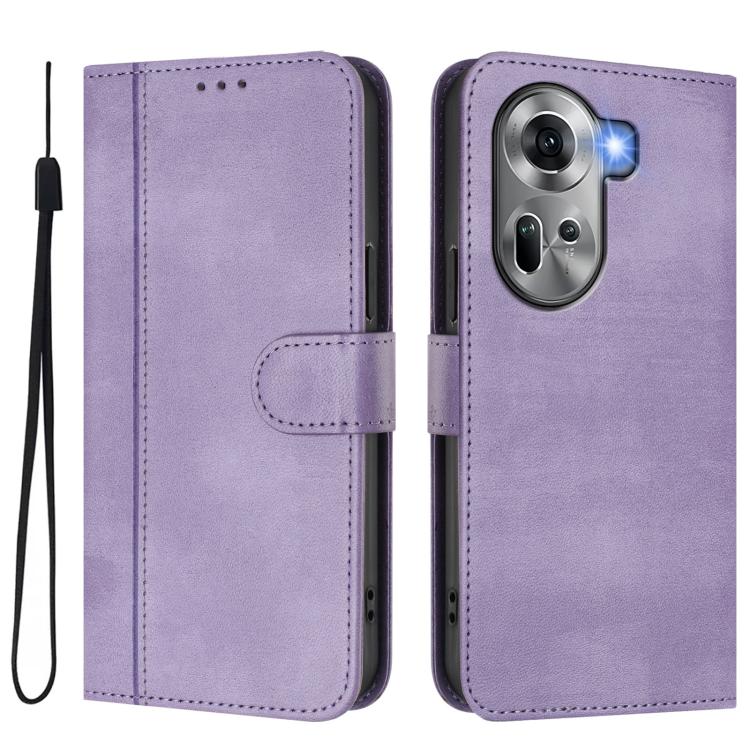 For OPPO Reno11 5G Global Line Splicing Buckle Retro Leather Phone Case