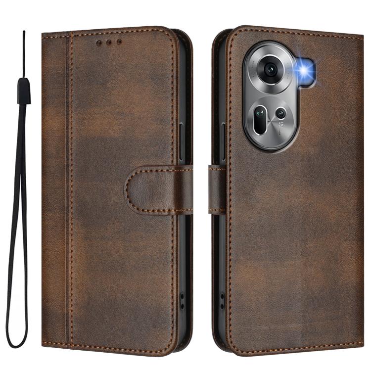 For OPPO Reno11 5G Global Line Splicing Buckle Retro Leather Phone Case