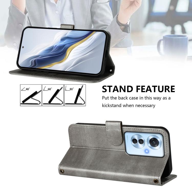 For OPPO Reno11 F 5G Global / F25 Pro 5G India Line Splicing Buckle Retro Leather Phone Case