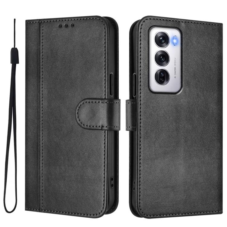 For OPPO Reno12 5G Global Line Splicing Buckle Retro Leather Phone Case