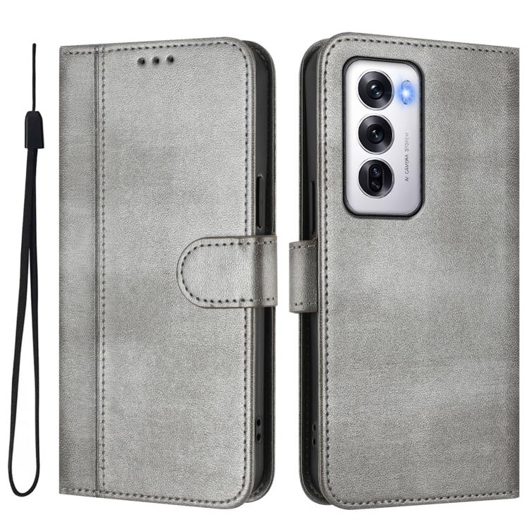For OPPO Reno12 5G Global Line Splicing Buckle Retro Leather Phone Case
