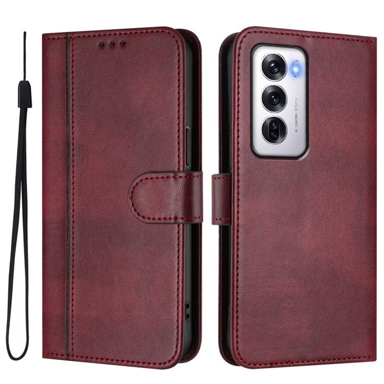 For OPPO Reno12 5G Global Line Splicing Buckle Retro Leather Phone Case