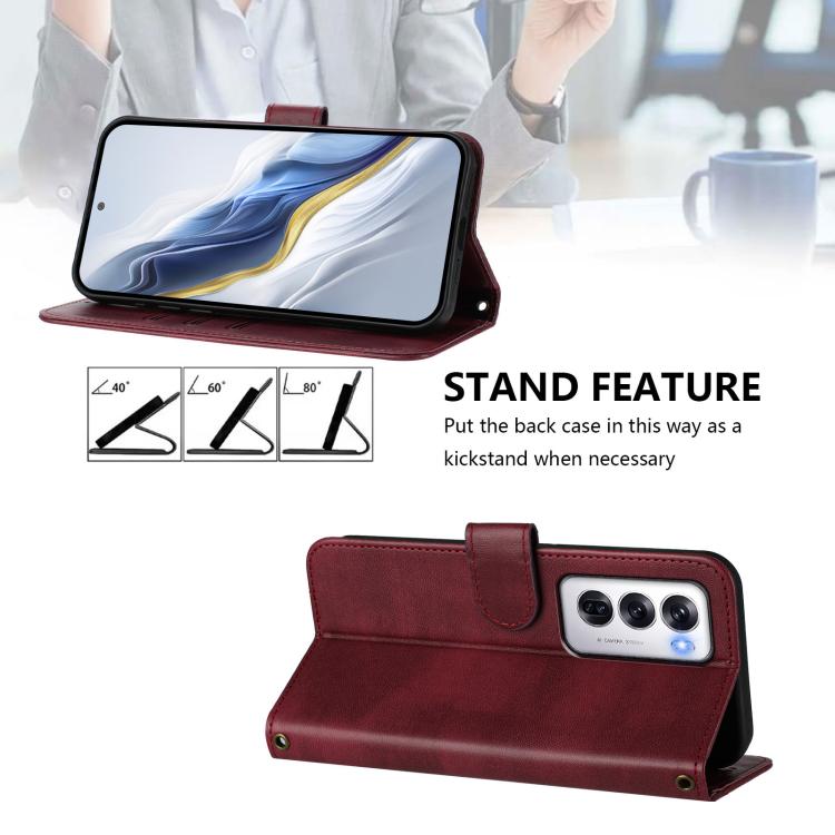 For OPPO Reno12 5G Global Line Splicing Buckle Retro Leather Phone Case