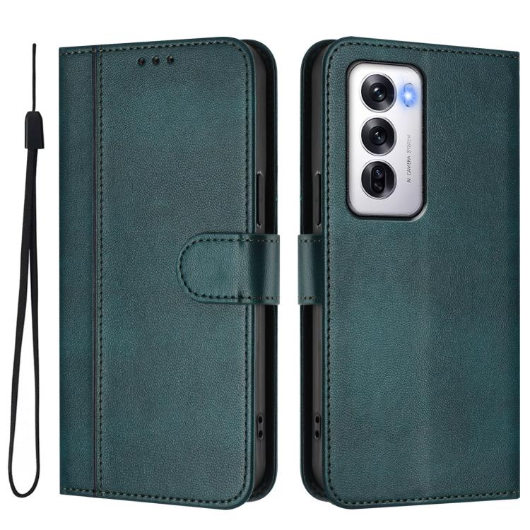 For OPPO Reno12 5G Global Line Splicing Buckle Retro Leather Phone Case