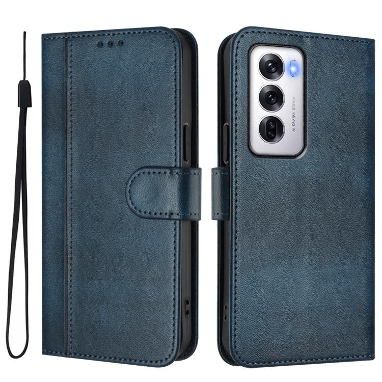 For OPPO Reno12 5G Global Line Splicing Buckle Retro Leather Phone Case