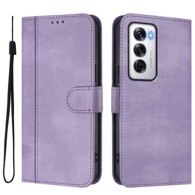 For OPPO Reno12 5G Global Line Splicing Buckle Retro Leather Phone Case