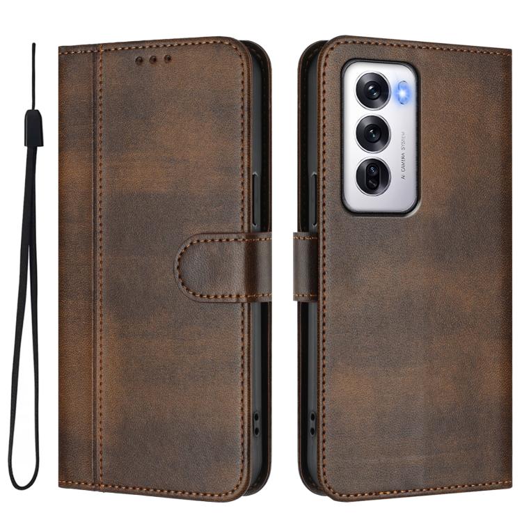 For OPPO Reno12 5G Global Line Splicing Buckle Retro Leather Phone Case