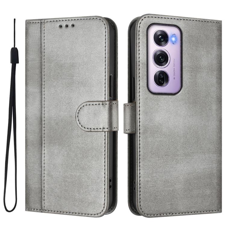 For OPPO Reno12 Pro 5G Global Line Splicing Buckle Retro Leather Phone Case