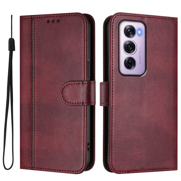 For OPPO Reno12 Pro 5G Global Line Splicing Buckle Retro Leather Phone Case