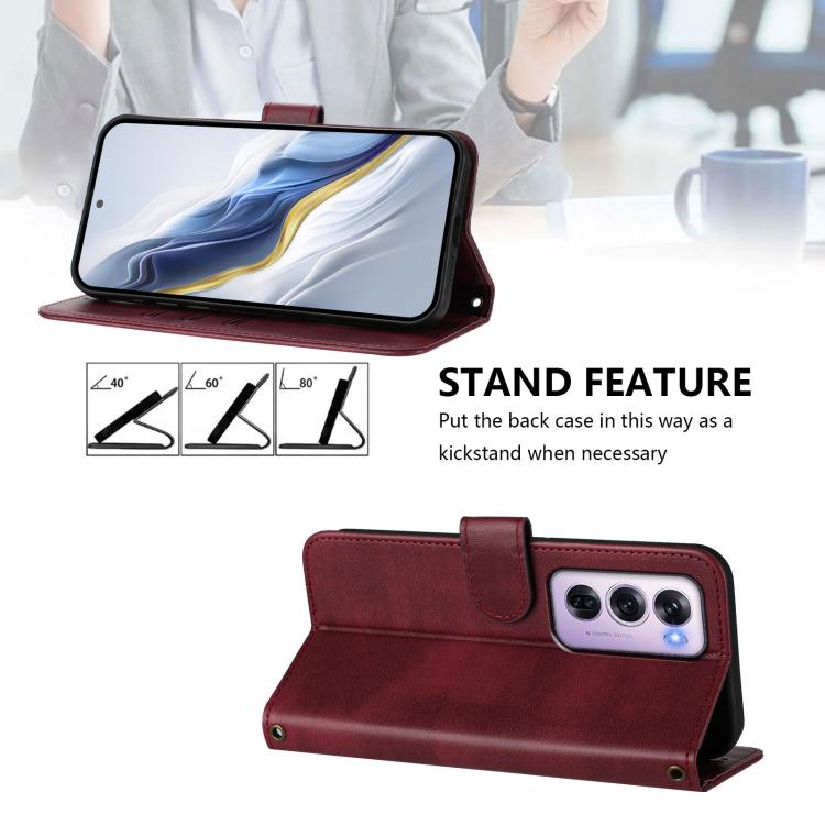 For OPPO Reno12 Pro 5G Global Line Splicing Buckle Retro Leather Phone Case