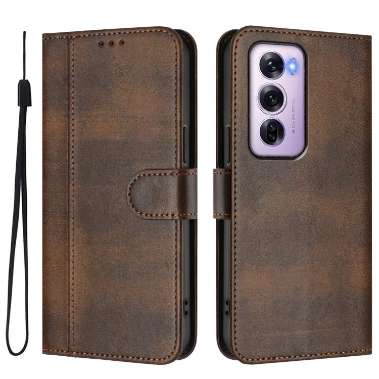 For OPPO Reno12 Pro 5G Global Line Splicing Buckle Retro Leather Phone Case