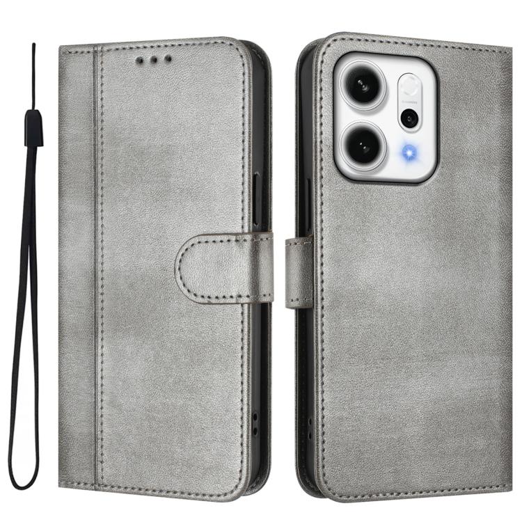 For OPPO Reno14 Global Line Splicing Buckle Retro Leather Phone Case