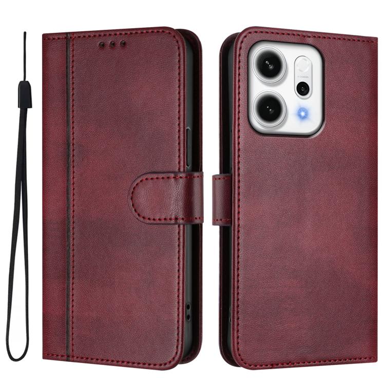 For OPPO Reno14 Global Line Splicing Buckle Retro Leather Phone Case