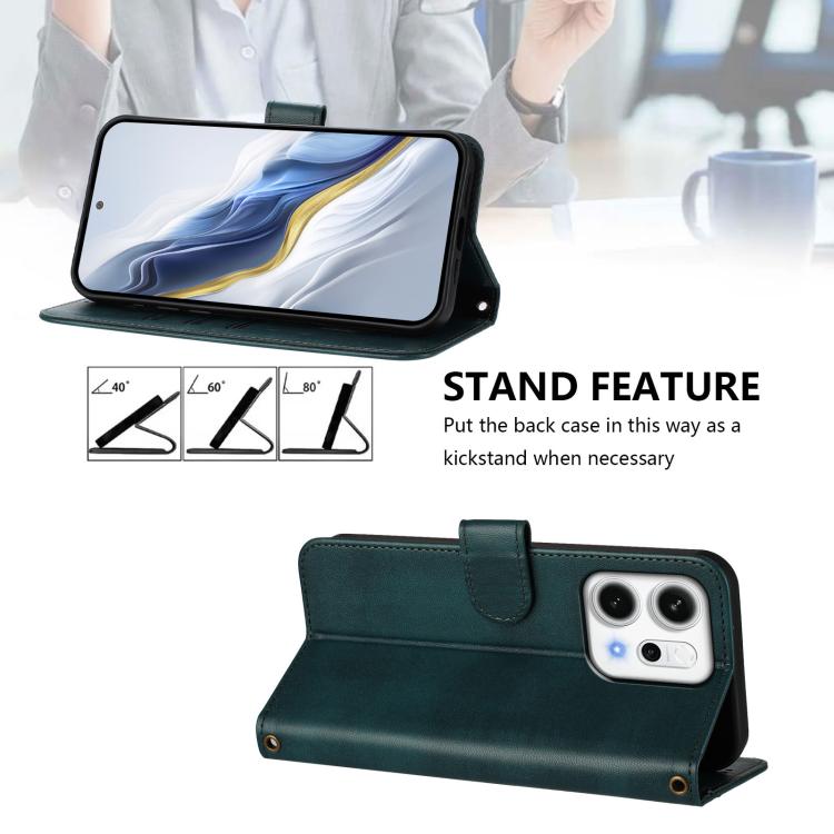 For OPPO Reno14 Global Line Splicing Buckle Retro Leather Phone Case
