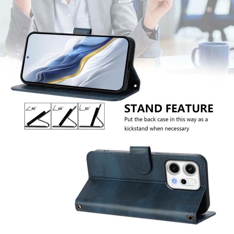 For OPPO Reno14 Global Line Splicing Buckle Retro Leather Phone Case