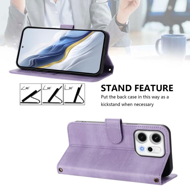 For OPPO Reno14 Global Line Splicing Buckle Retro Leather Phone Case