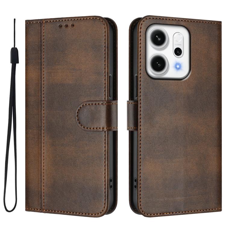 For OPPO Reno14 Global Line Splicing Buckle Retro Leather Phone Case